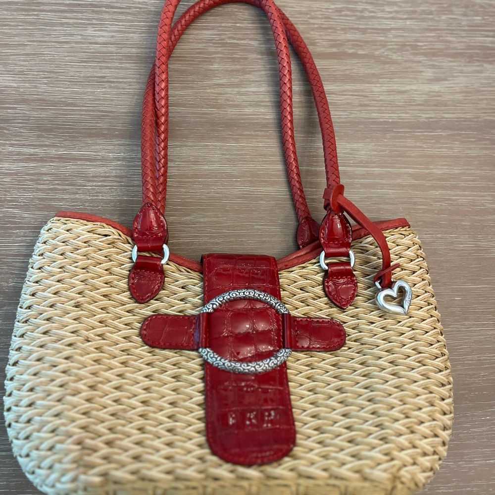 Brighton shoulder bag with red leather and signature studded silver accent